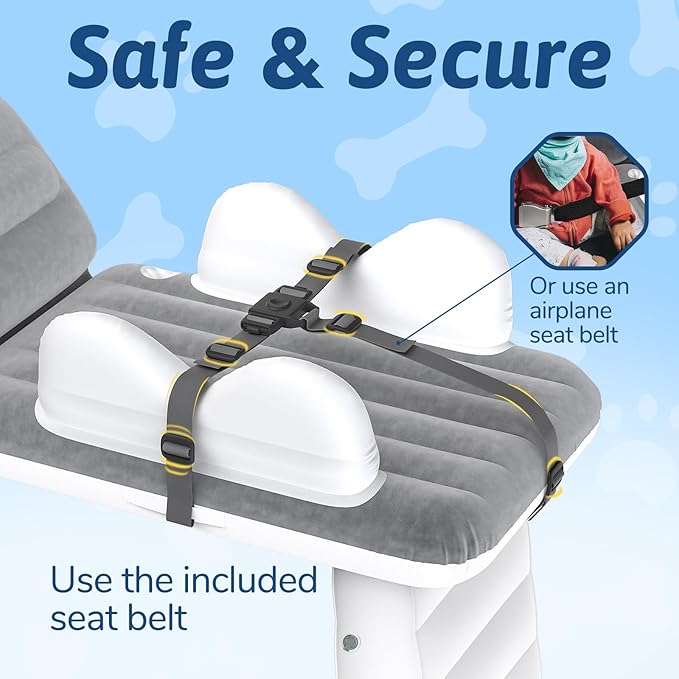 omzer Inflatable Toddler Airplane Bed: Airplane Seat Extender for Kids with Cup Holder & Seat Belt - Portable Baby Travel Bed with Travel Bag & Hand Pump
