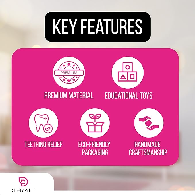 DI'FRANT Newborn Baby Gift Box | Educational Teething Toy & Soothing Crochet Rattle Set | 70% Bamboo & 30% Cotton | Perfect Baby Full Moon Gift in Eco-Friendly Kraft Box (Pink Rabbit)