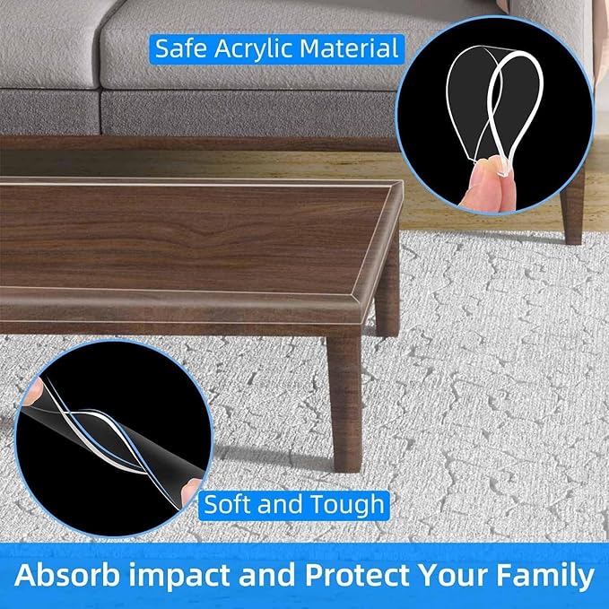 3Pack Clear Edge Protector Strip, 0.8in x 9.84FT(29.52FT Total), Sharp Edge Wrap Cover Tape, Self Adhesive Protective Bumper Guards for Cabinet Door Desk Glass Table Furniture, Kitchen Countertop