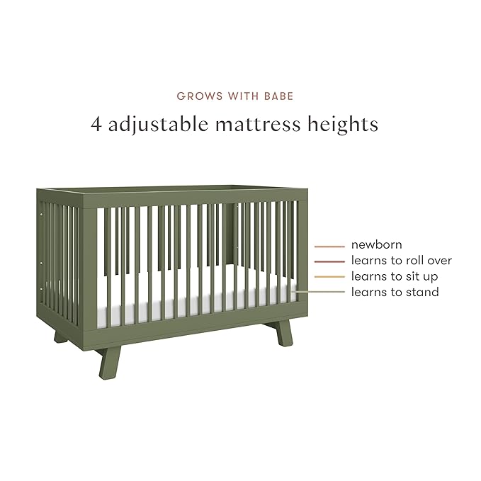 babyletto Hudson 3-in-1 Convertible Baby Crib with Toddler Bed & Daybed Conversion, Durable & Easy to Assemble - GREENGUARD Gold Certified w/ 4 Adjustable Mattress Heights - Olive Green