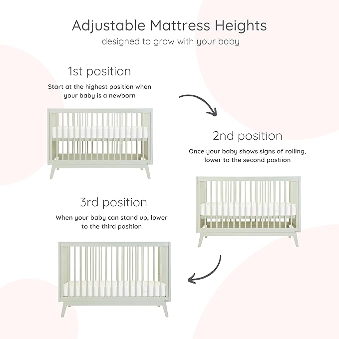 dadada Baby Soho 3 in 1 Convertible Wooden Crib to Toddler Bed - Made in Italy, GREENGUARD Gold Certified, Baby-Safe Finish, Sustainable Beech Wood, Modern Design, 3 Adjustable Heights (Sage)