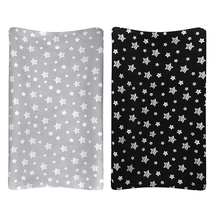 Changing Pad Cover for Boys Girls 2 Pack, Lovely Print Soft Unisex Diaper Change Table Sheets, Fit 32"x16" Contoured Pad, Comfy Cozy 2-Pack Cradle Sheets, Grey & Black