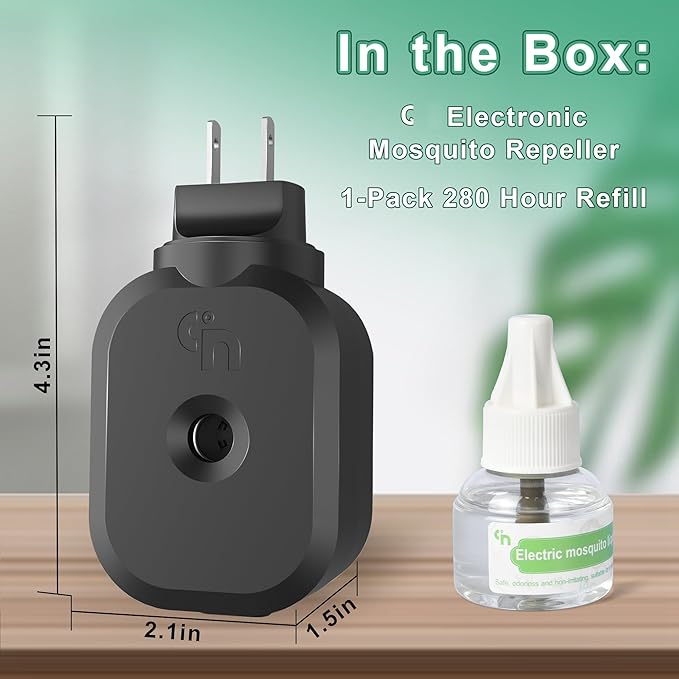 Mosquito Repellent Indoor Use with 1-Pack 280 Hr Repellent Refills, Electronic Mosquito Repeller Plug in, Highly Effective, DEET-Free, for Home, Bedroom, Office, Kitchen (Black)