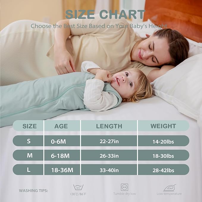 Mosebears Unisex Baby Sleep Sack 1.0 TOG, Supersoft Rayon Made from Bamboo Wearable Blanket with 2-Way Zipper(Sage,6-18 Months)