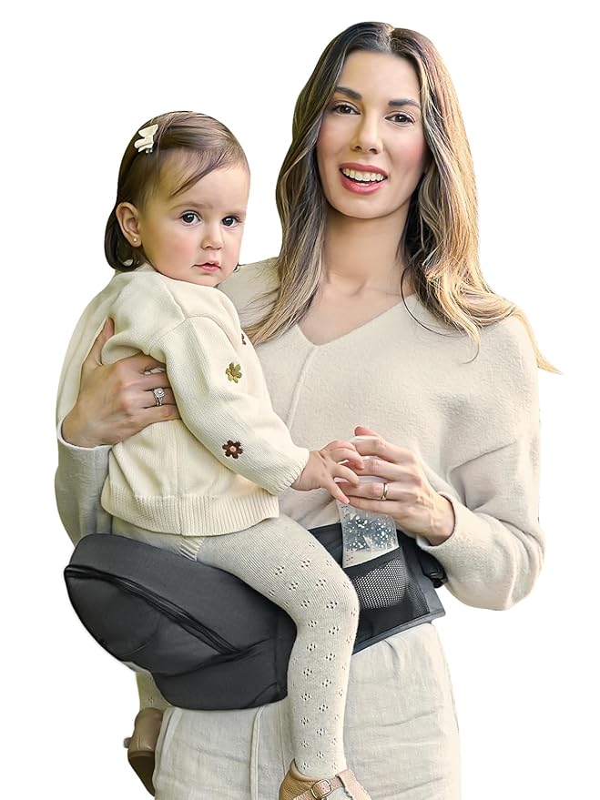 Baby Hip Seat Carrier, GROWNSY Ergonomic Hip Seat Baby Carrier with Multiple Pockets, Adjustable Extended Waistband for Newborns & Toddlers up to 50 lbs, Grey