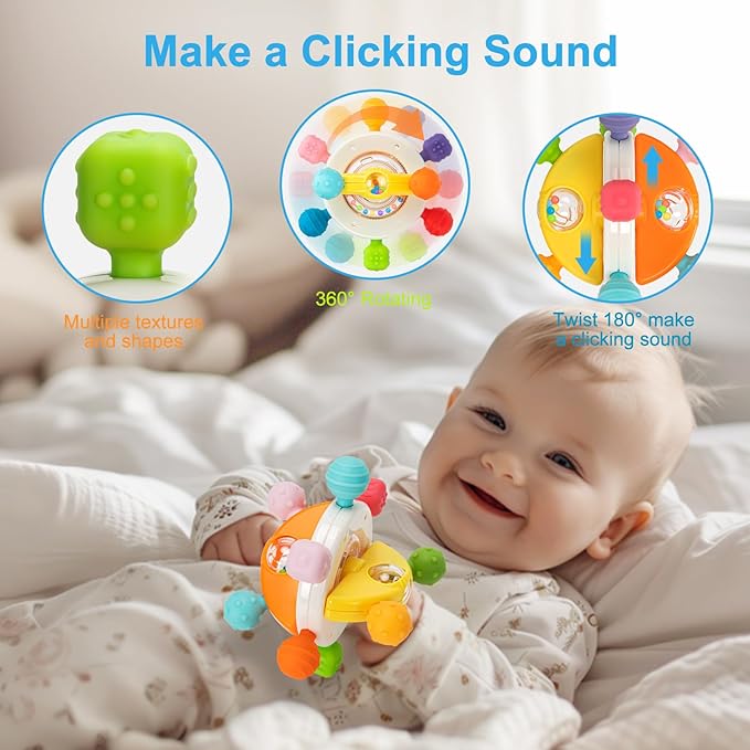 Baby Sensory Teething Toys, Montessori Baby Toys Teether, Silicone Teethers for Babies, Chew Toy for Babies 0-12 Months, Gifts for Newborn Infant Boys Girls 0-6 6-12 12-18 Months, Orange