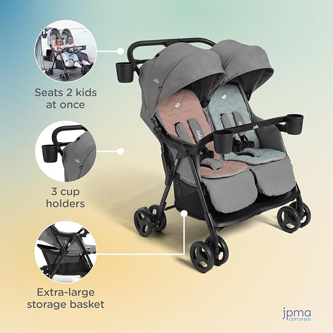 Zz Joie Rosemary Side-by-Side Double Stroller – Lightweight, Compact, and Comfortable Side-by-Side Stroller for Twins or Siblings