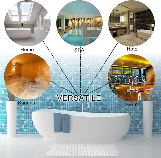 Linoows Bathtub and Shower Mats, Extra Long Non-Slip Bath Tub Mat 39 x 16 Inch, Machine Washable Bathmat with Suction Cups & Drain Holes for Bathroom Floor, White