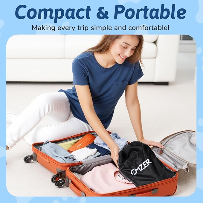 omzer Inflatable Toddler Airplane Bed: Airplane Seat Extender for Kids with Cup Holder & Seat Belt - Portable Baby Travel Bed with Travel Bag & Hand Pump