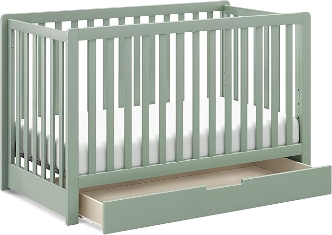 Carter's by DaVinci Colby 4-in-1 Convertible Crib with Trundle Drawer in Light Sage, Greenguard Gold Certified, Undercrib Storage