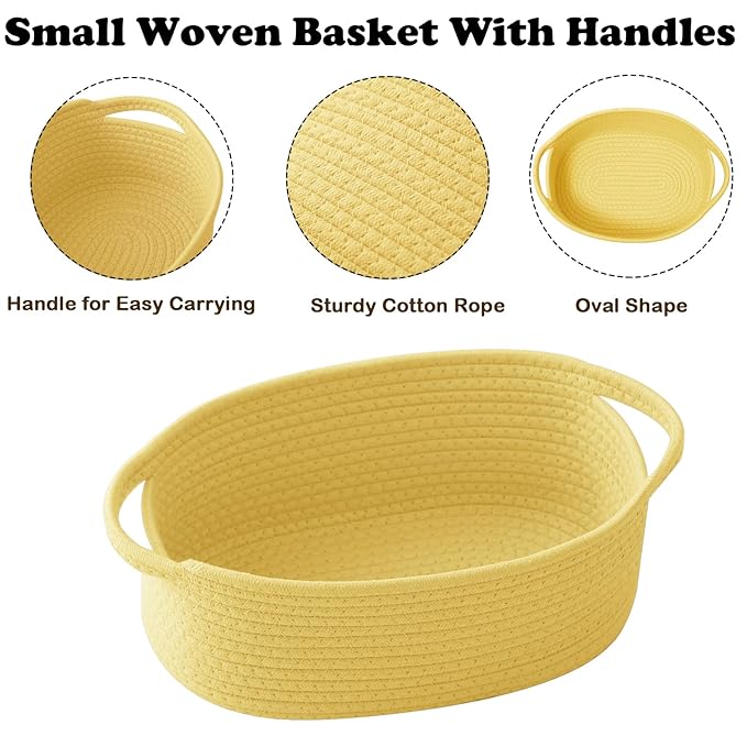 Gift Basket with Gift Bag and Ribbons,Small Rope Woven Shelf Storage,Baskets for Gifts Empty,Birthday,Shower,Decorative Organizer Box for Cat Dog Pet with Handles(Yellow)