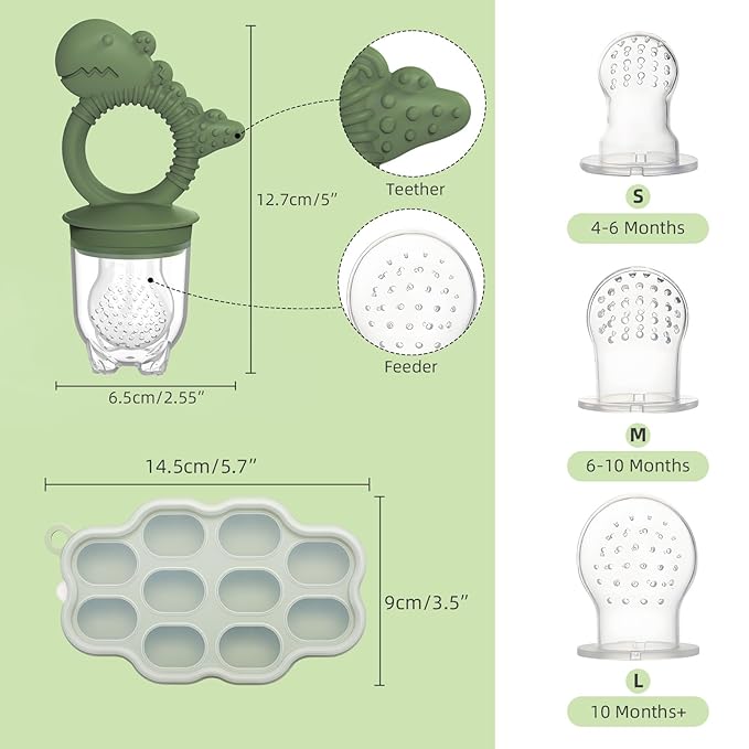 Breastmilk Popsicle Molds & Fruit Feeder Pacifier, Silicone Baby Food Freezer Tray Storage Containers for Infant Teething Self Feeding (1 Set)