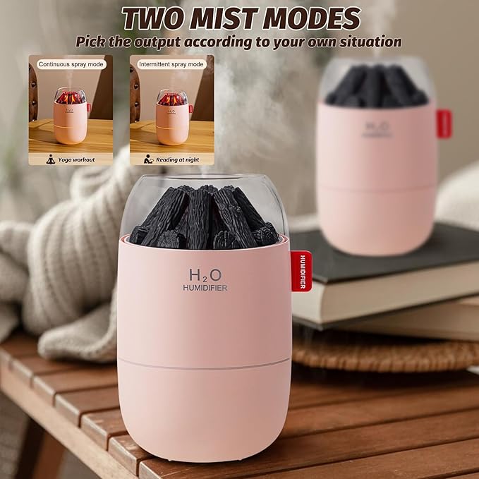 Portable Mini Humidifier for Desk Bedroom Indoor Plant, 280 ml Humidifier for Office Small Room, USB Powered Quiet Cool Mist Humidification Night Light (Pink)