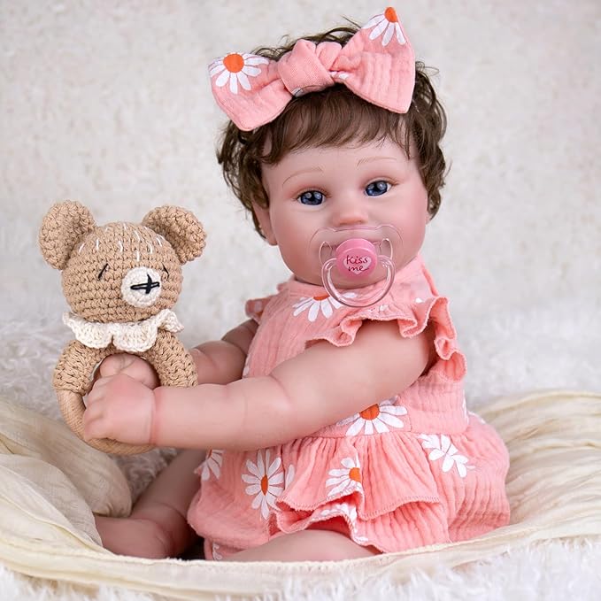 Aori Reborn Baby Dolls Girl - 20'' Lifelike Realistic Newborn Baby Weighted Cloth Body Baby Doll with Magnetic Pacifier & Feeding Accessories Collectible Reborn Toddler Doll Gift for Girls Kids 3+