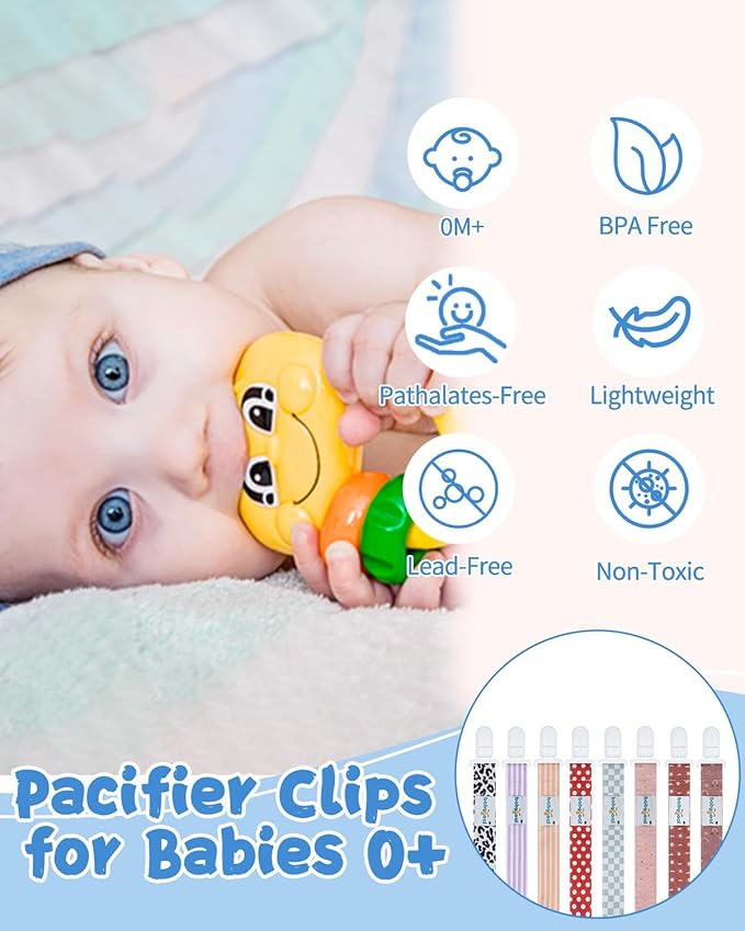 Babygoal Stripe Pacifier Clips, 8 Pack Binky Paci Holder Clips for Baby Boys and Girls Fits for Most Pacifier, Binkie Styles & Baby Teethers & Toys and Gift 8PS50-B