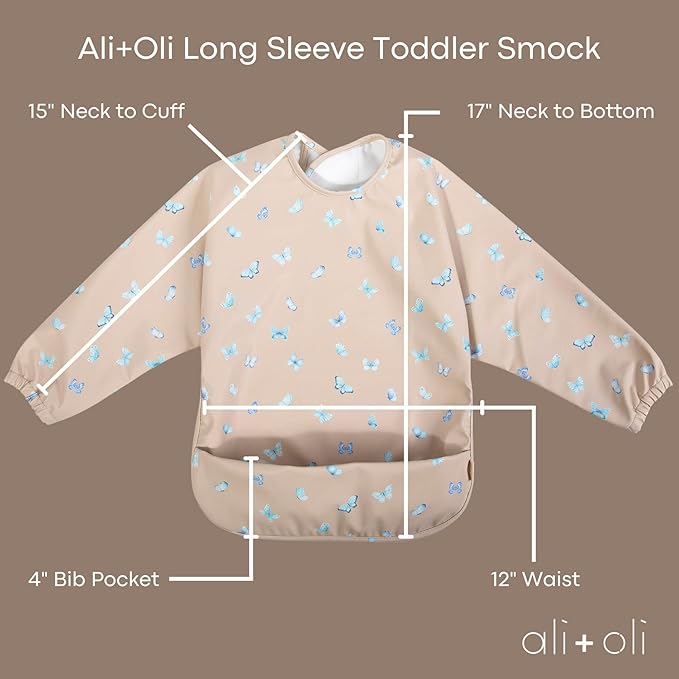 Ali+Oli Smock Bibs for Babies, BPA-Free Oeko-Tex Certified, Waterproof Baby Smock, Machine Washable, Toddlers Ages 6m+