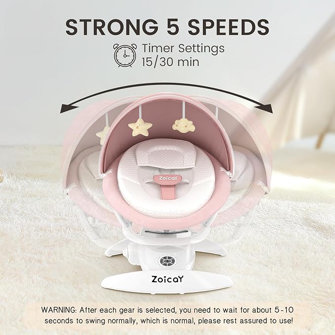 3-in-1 Baby Swing for Infants with Motion Detection, Electric Baby Swing with 3 Swing Modes, 12 Lullabies & 5-Speeds & Removable Swing Seat, BT Enabled & 360°Rotating Seat and Manual Remote, Pink