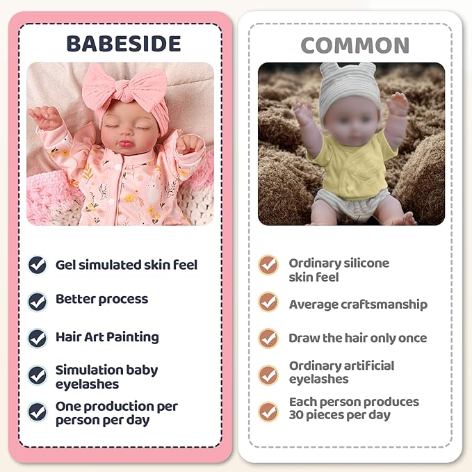 BABESIDE Lifelike Reborn Baby Dolls - 17 Inch Realistic Soft Vinyl Sleeping Baby Dolls with Pink Headband & Bunny Outfit, Poseable Newborn Dolls with Accessories Gift for Girls Age 3+