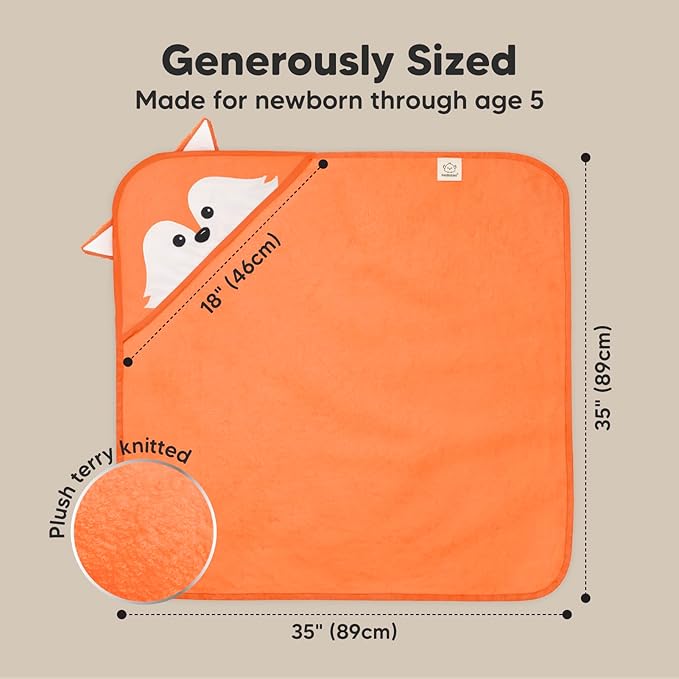 KeaBabies Hooded Baby Towel for Newborn - Viscose Derived from Bamboo Large Baby Bath Towels with Hood for Boys, Girls, Toddler, Extra Absorbent & Soft Newborn Bath Essentials (Fox)