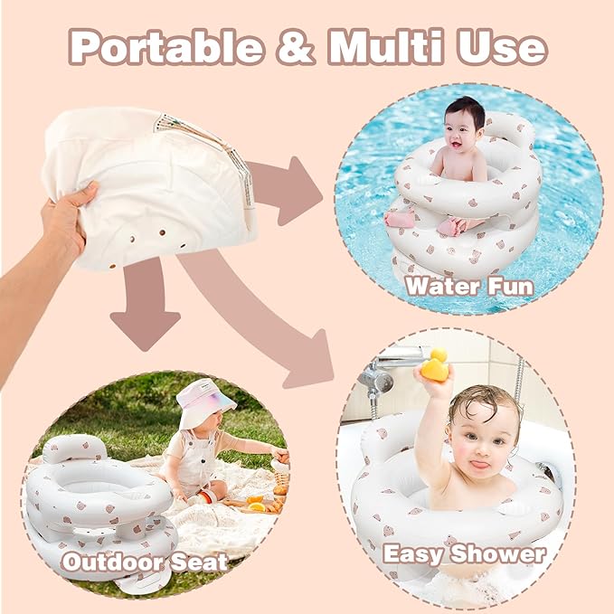 Inflatable Baby Seat for Babies 3-36 Months,Baby Floor Chair with Built in Air Pump,Infant Back Support Seat for Sitting & Learning to Sit (Bear)