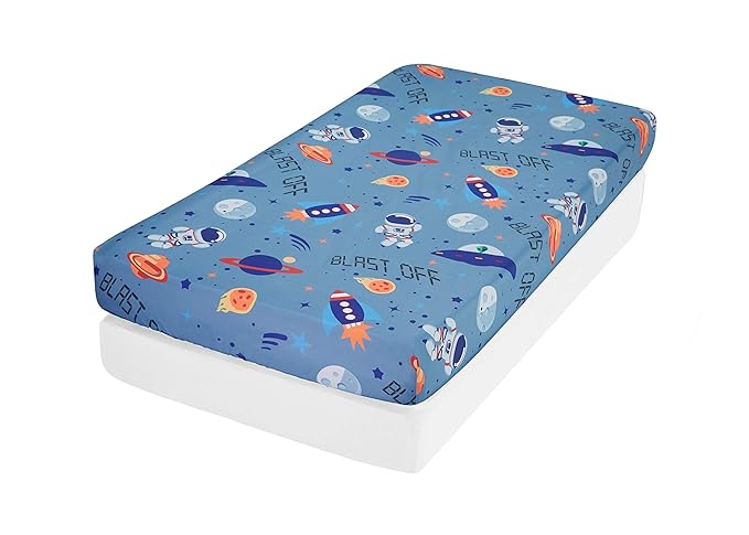 Everyday Kids 2 Pack Fitted Boys Crib Sheet, 100% Soft Breathable Microfiber Baby Sheet, Fits Standard Size Crib Mattress 28in x 52in, Nursery Sheet - Space/White