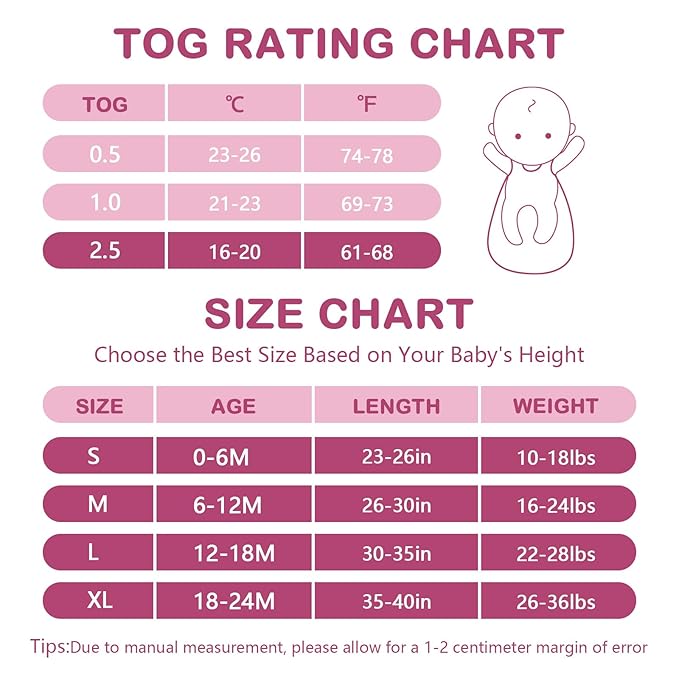 Mosebears Sleep Sack Baby Winter Wearable Blanket with 2-Way Zipper,2.5 TOG Cotton Sleep Sack Unisex (Blush, 6-12 Months)