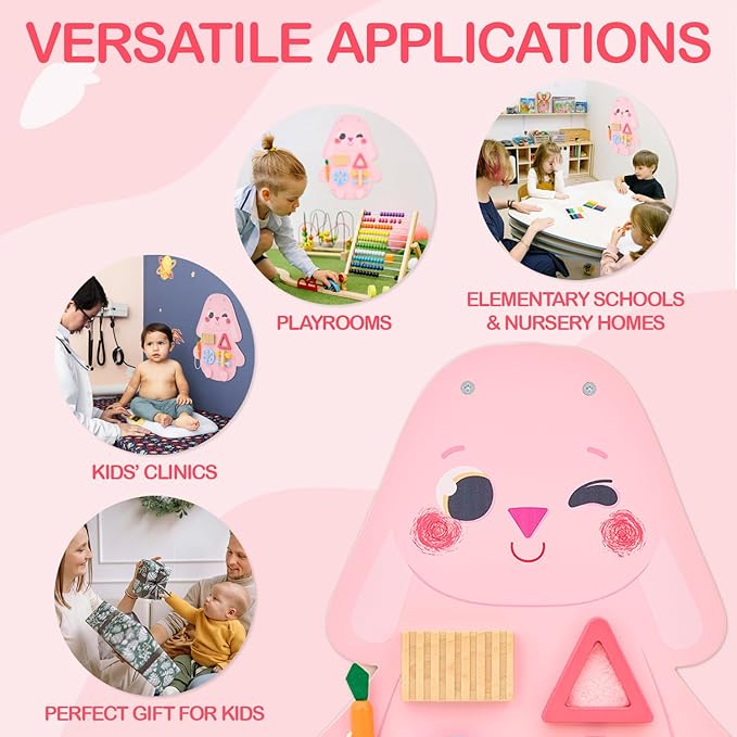 Monläurd® Wooden Rabbit Sensory Wall Toy, Busy Board for Toddlers, Montessori Sensory Wall Panel for Kids, Ideal for Classroom, Playroom & Daycare, Wall Activity Board