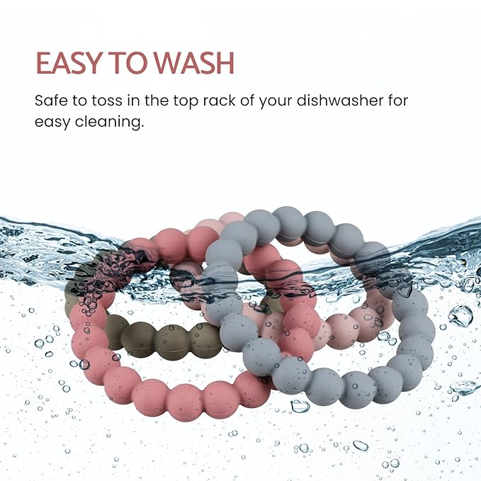 Baby Teether Rings, 100% Silicone Teether Bracelets for 3m+ Babies to Self-Soothe, BPA Free & Phthalate Free - Includes 4 Neutral Baby Rings