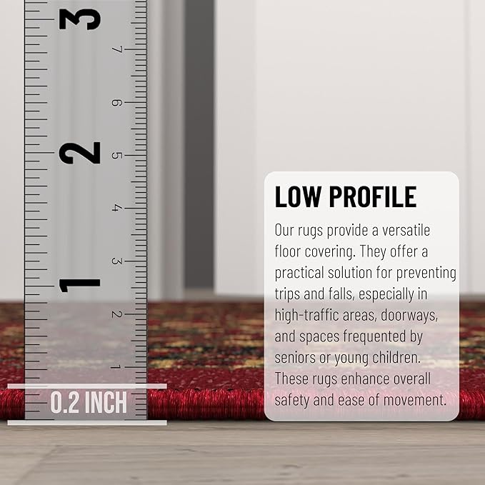 Ottomanson Hallway Runner Rug 20" x 59" Non Slip Oriental Area Rugs Easy to Clean Laundry Rug Runner Durable & Pet Friendly Floor Carpet Runners for Hallways Entryway Living Room Kitchen, Red