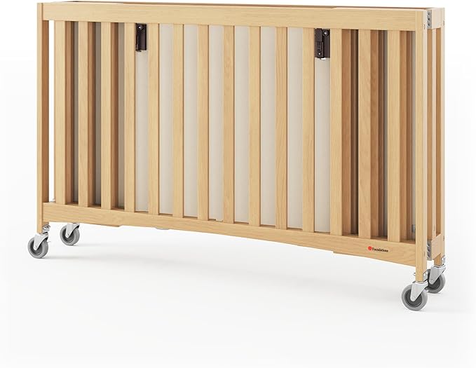 Foundations Travel Sleeper Full-Size Wooden Folding Crib with 3” InfaPure Foam Mattress and Commercial Grade Casters, Hotel Crib (Natural)