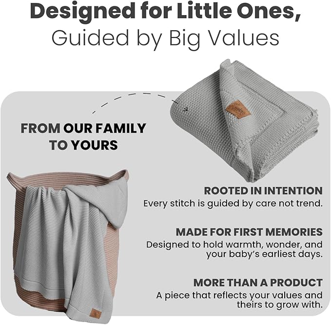 100% Organic Cotton Baby Knitted Blanket with Gift Box - Soft Toddler, Crib, Stroller Blanket - Neutral Swaddle and Receiving Blanket for Newborns, 30"x40", Harbor Mist