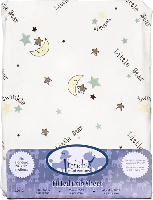 Fitted Crib Sheet 100% Woven Cotton Fits Toddler Mattress, 28 x 52 x8in, Twinkle Little Star