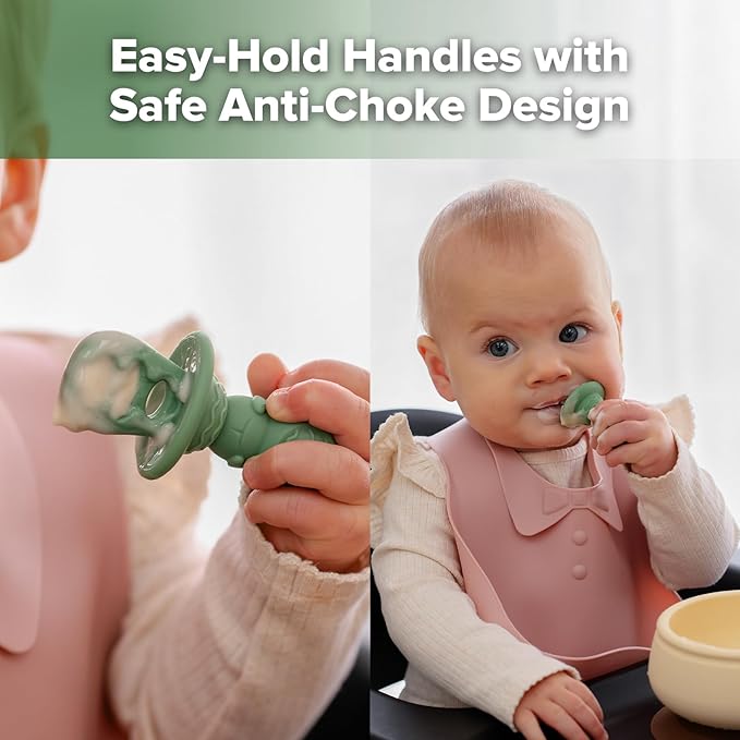 Haakaa Astronaut Beginner Silicone Cutlery Set – Baby Spoons and Forks for Self Feeding 6 Months, Baby Led Weaning Supplies, Toddler Feeding Essentials