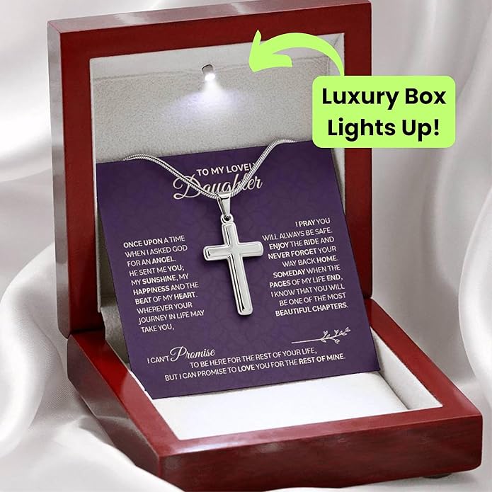 To My Beautiful Daughter Necklace from Mom & Dad | Cubic Zirconia Pendant with Heartfelt Message Card & Gift Box | Daughter Birthday, Graduation, Christmas Jewelry Gift from Parents