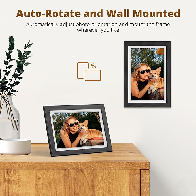 Dragon Touch Digital Picture Frame WiFi 10 inch IPS Touch Screen Digital Photo Frame Display, 32GB Storage, Auto-Rotate, Share Photos via App, Email, Cloud, Classic 10 Brown