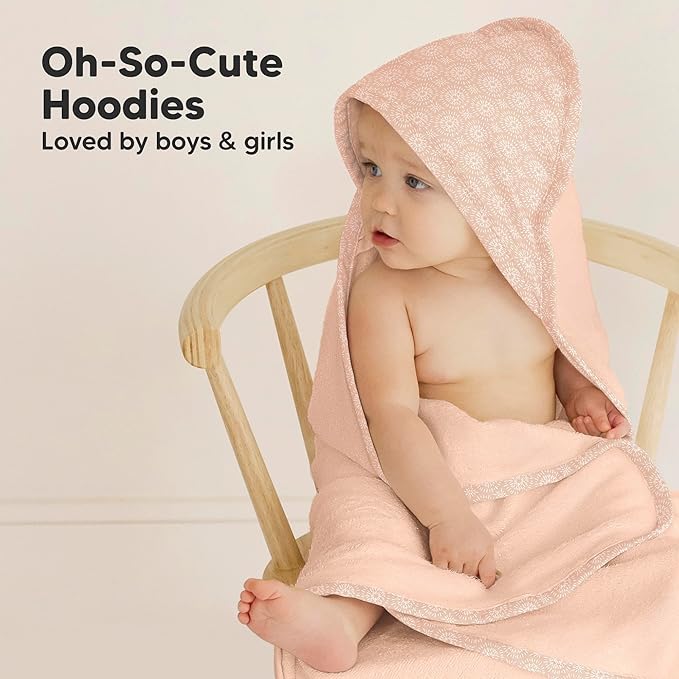 KeaBabies Hooded Baby Towel for Newborn - Viscose Derived from Bamboo Large Baby Bath Towels with Hood for Boys, Girls, Toddler, Extra Absorbent & Soft Newborn Bath Essentials (Pink Crystal)