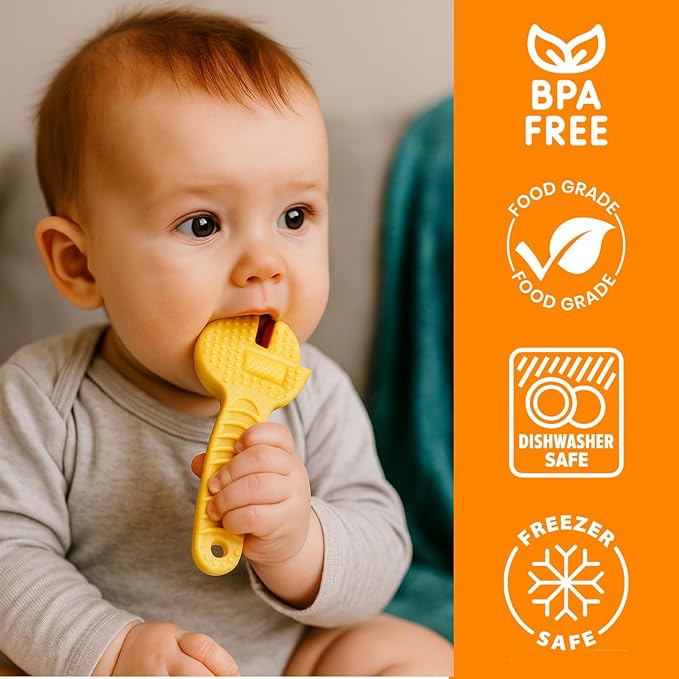 Infant Teething Tools Set: Soft BPA Free Teething Toys, 5 Piece Construction Set, Baby Boy Essentials Einstein, Gift for Infant Toddler Boy Girl