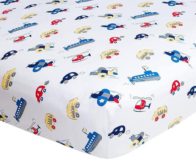 Cars, Boats, Planes Single Pack Fitted Crib Sheet – 100% Cotton, 28 x 52 x 8in