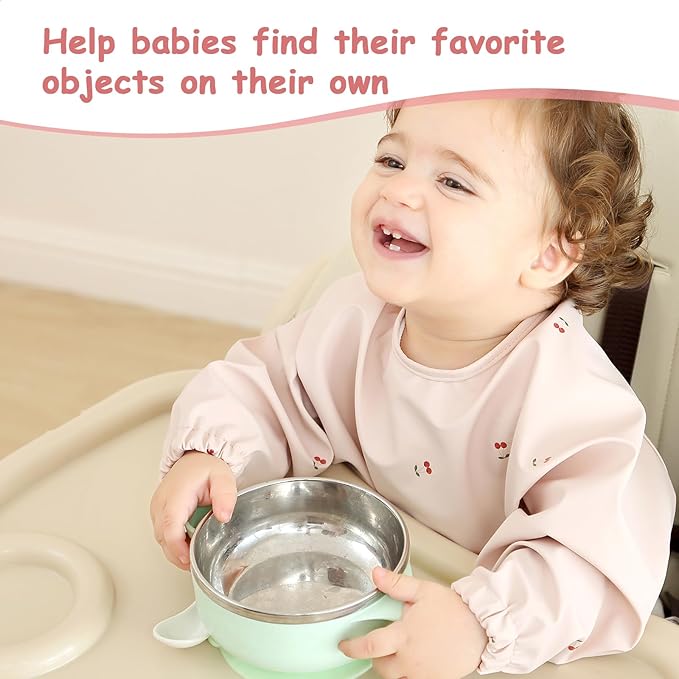 Baby Bibs with Long Sleeve Bib & BLW, Coverall Bibs for Baby Feeding, PU Soft and Skin-Friendly Material, Machine Washable, Waterproof and Easy to Clean, Baby Infant Toddlers (Pink)