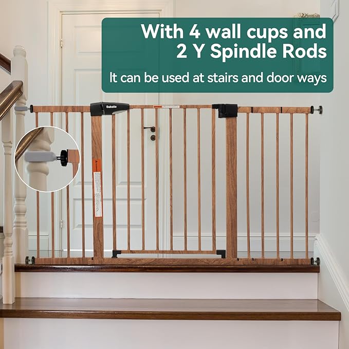 Mom's Choice Award Winner-BABELIO 29-55'' Extra Wide Baby Gate with Wood Pattern, Metal Pressure Mounted Dog Gate, for Stairs & Doorways, No Tools Required