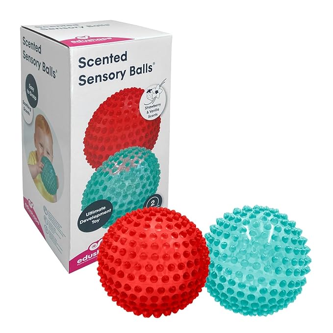 Edushape The Original Scented Sensory Balls for Baby, Vanilla and Strawberry - Assorted Balls That Help Enhance Gross Motor Skills for Kids Aged 12 Months & Up - Unique Toddler Ball for Baby