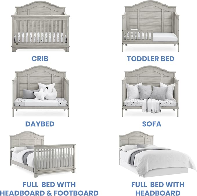 Delta Children Simmons Kids Asher 6-in-1 Convertible Crib with Toddler Rail, Rustic Mist
