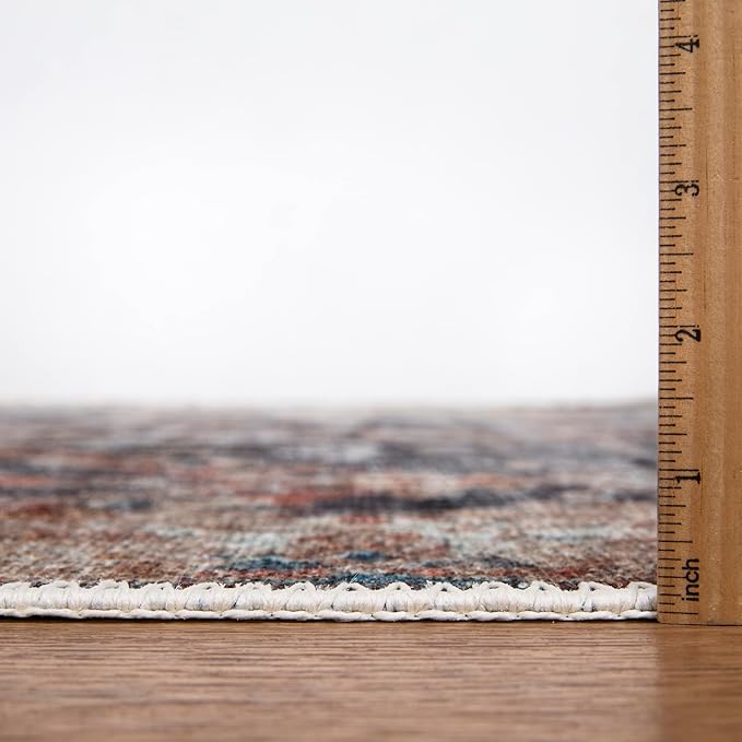 Bloom Rugs Washable Non-Slip 7 ft Runner - Orange/Black Traditional Runner for Entryway, Hallway, Bathroom, and Kitchen - Exact Size: 2.5' x 7'