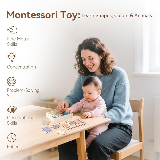 Wooden Puzzles for Toddlers Animal Dress-up Puzzle, Toddler Puzzles, Kids Learning Educational Montessori Toys for 3 4 5 Year Old, Gifts for Boys Girls (Single)