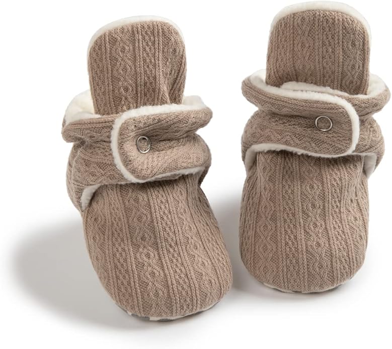 Sawimlgy Newborn Infant Baby Girl Boy Cotton Booties Stay On Sock Slippers Soft Bedroom Shoes Non-Skid Ankle Boots With Grippers Toddler Crib Warm Shoe First Walker Birthday Shower
