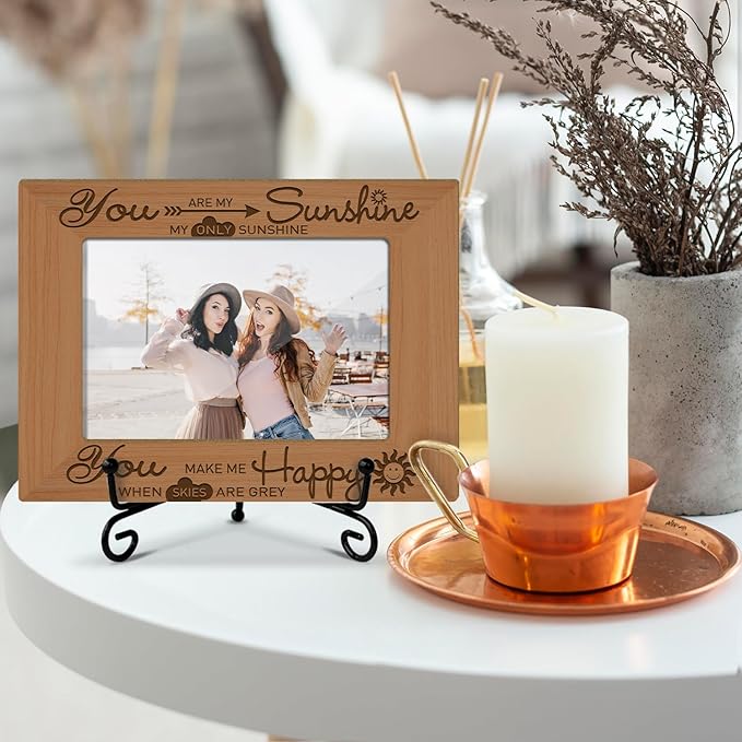 Inspirational Picture Frame, Wooden Photo Frame with Stand, You are My Sunshine - Birthday Gifts for Women Mom Wife Sister Bestie, Home Office Desk Decor Photo Frame Tabletop Display -xk35