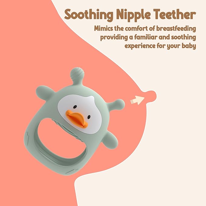 2 Packs Baby Teething Toys for 3-6 6-12 Months, Food Grade Silicone Teething Mitten, Anti Dropping Wrist Hand Teethers, Never Drop Baby Chew Toys for Sucking Needs, BPA Free (Nude & Green)