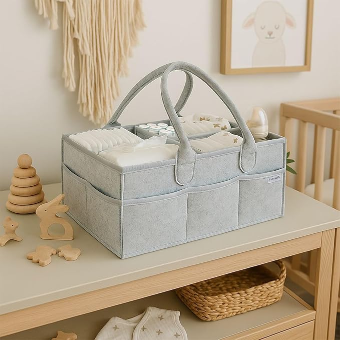 PUTSKA Nursery Storage Basket - Baby Diaper Caddy Organizer for Diaper Station, Newborn Essentials, Baby Shower Gifts and Registry Must-Haves for Boy or Girl