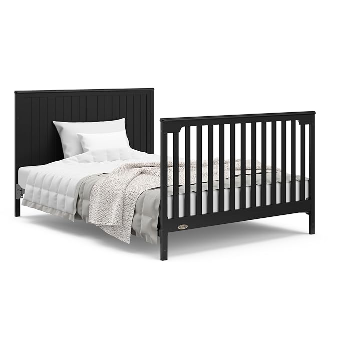 Graco Hadley All-in-One Convertible Crib & Changer (Black) – GREENGUARD Gold Certified, Fits Standard Crib Mattress, Converts to Toddler Bed and Full Bed, 4 Adjustable Mattress Heights