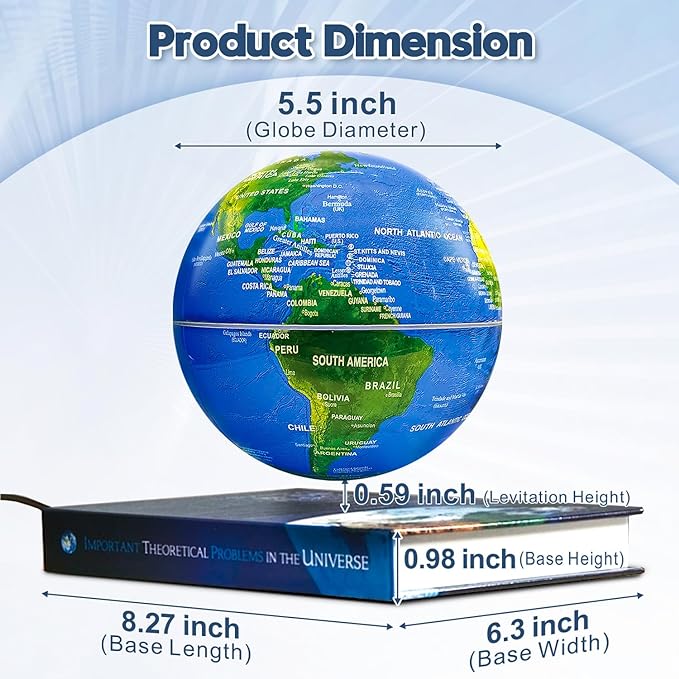 Flagest Magnetic Levitation Floating Globe 6" Rotating Globe Book Base - Gradient Night Light Color Globes With Switch Control - Birthday Anniversary Gift